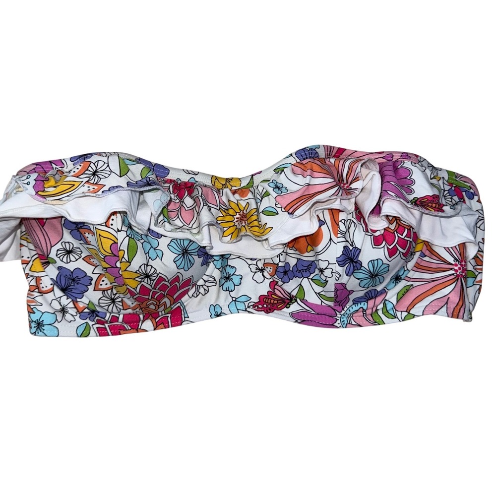 Coco Rave Floral Ruffle Bandeau Bikini Top White Pink 36C